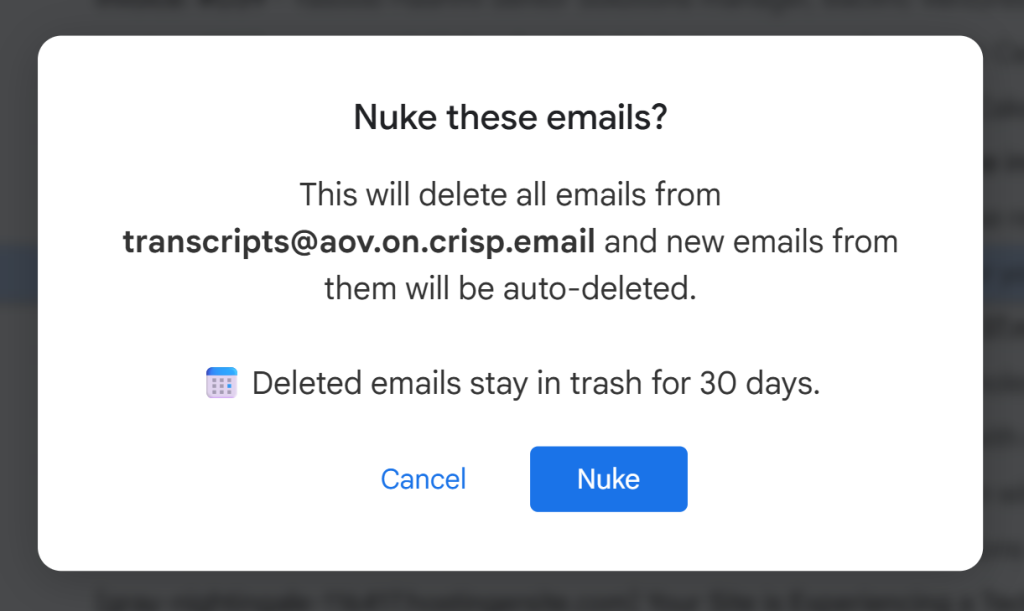 Blocking and Deleting All Emails from Any Sender with CMDK Nuke Feature Blocking and Deleting All Emails from Any Sender with CMDK Nuke Feature